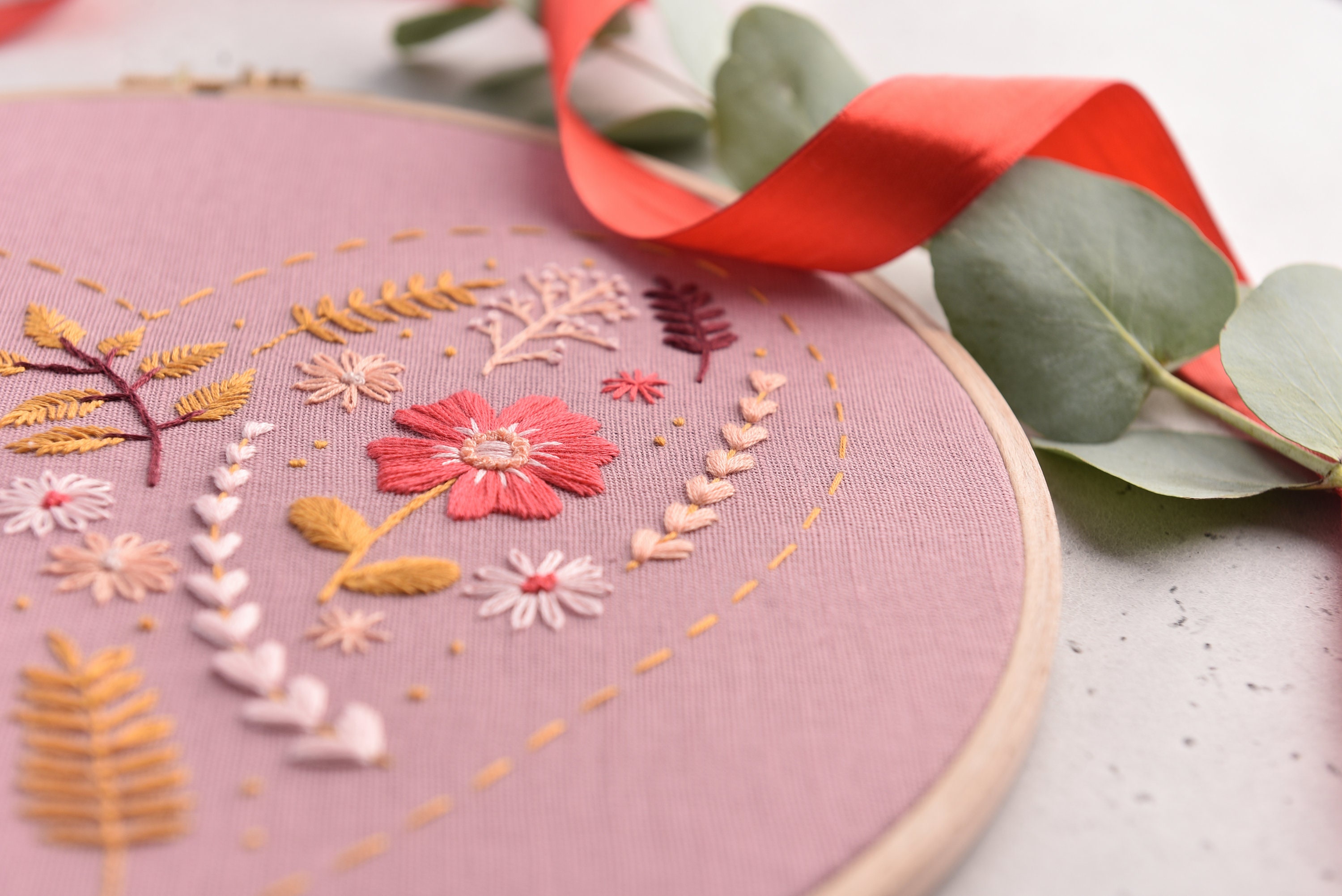 Floral heart embroidery PDF pattern video tutorial love | Etsy
