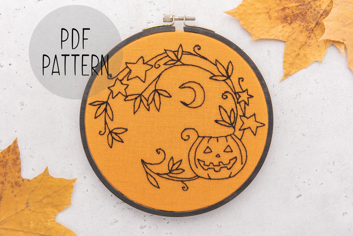 Halloween Hand Embroidery Pattern Pdf Video Tutorial Fall Etsy