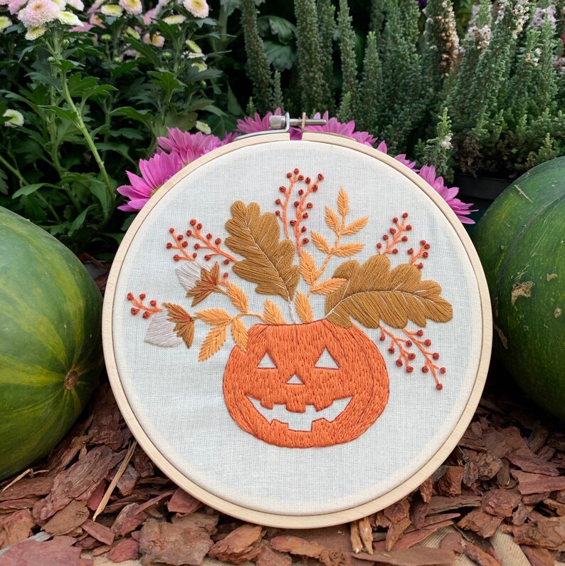 Halloween embroidery pattern pdf video tutorial Beginner | Etsy