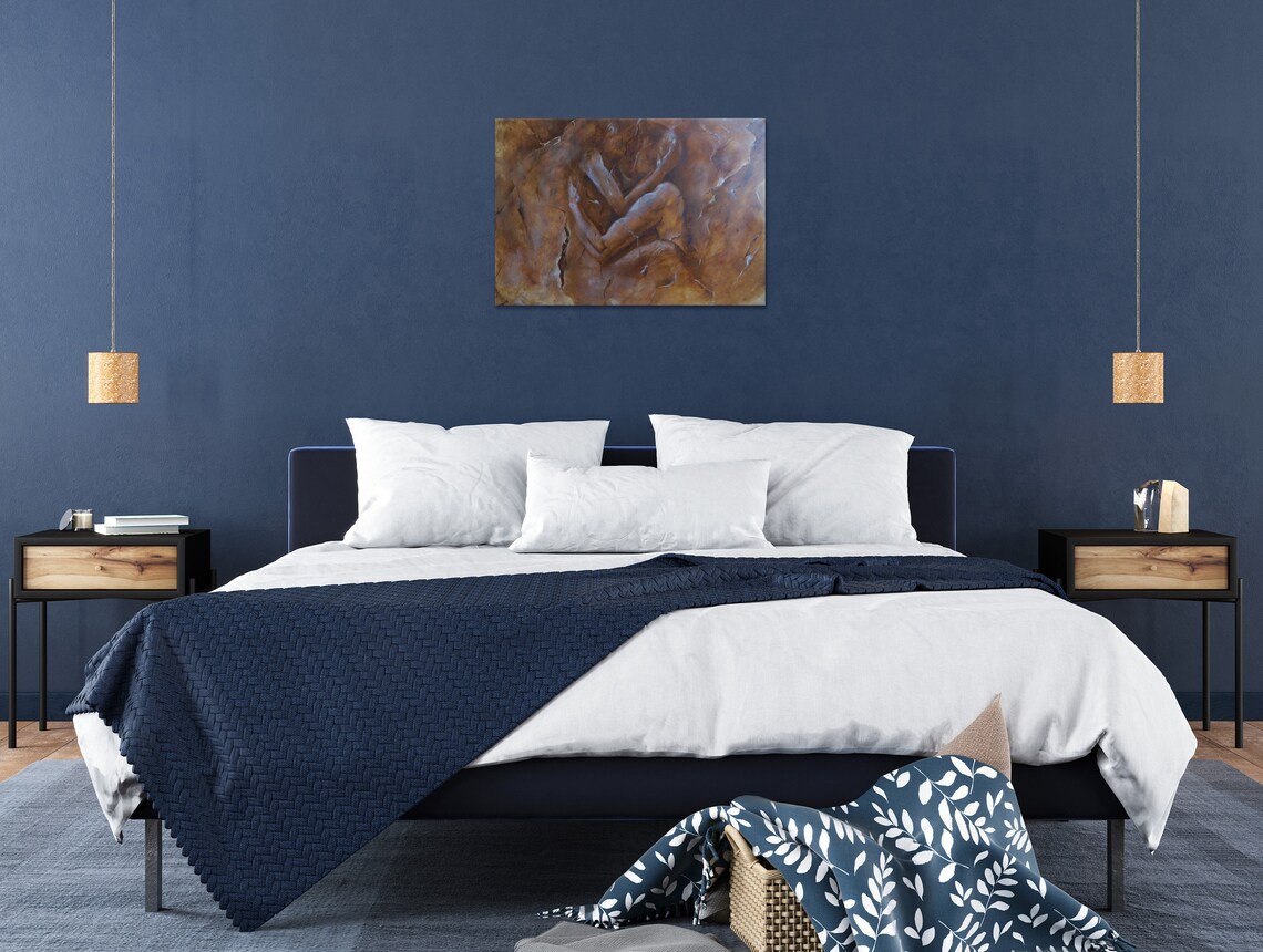 Romantic abstract oil painting over bed wall art decor for Etsy