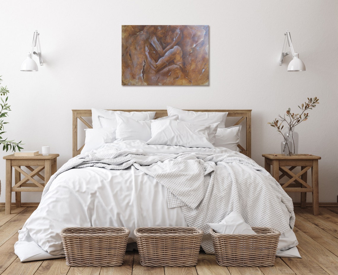 Romantic abstract oil painting over bed wall art decor for Etsy