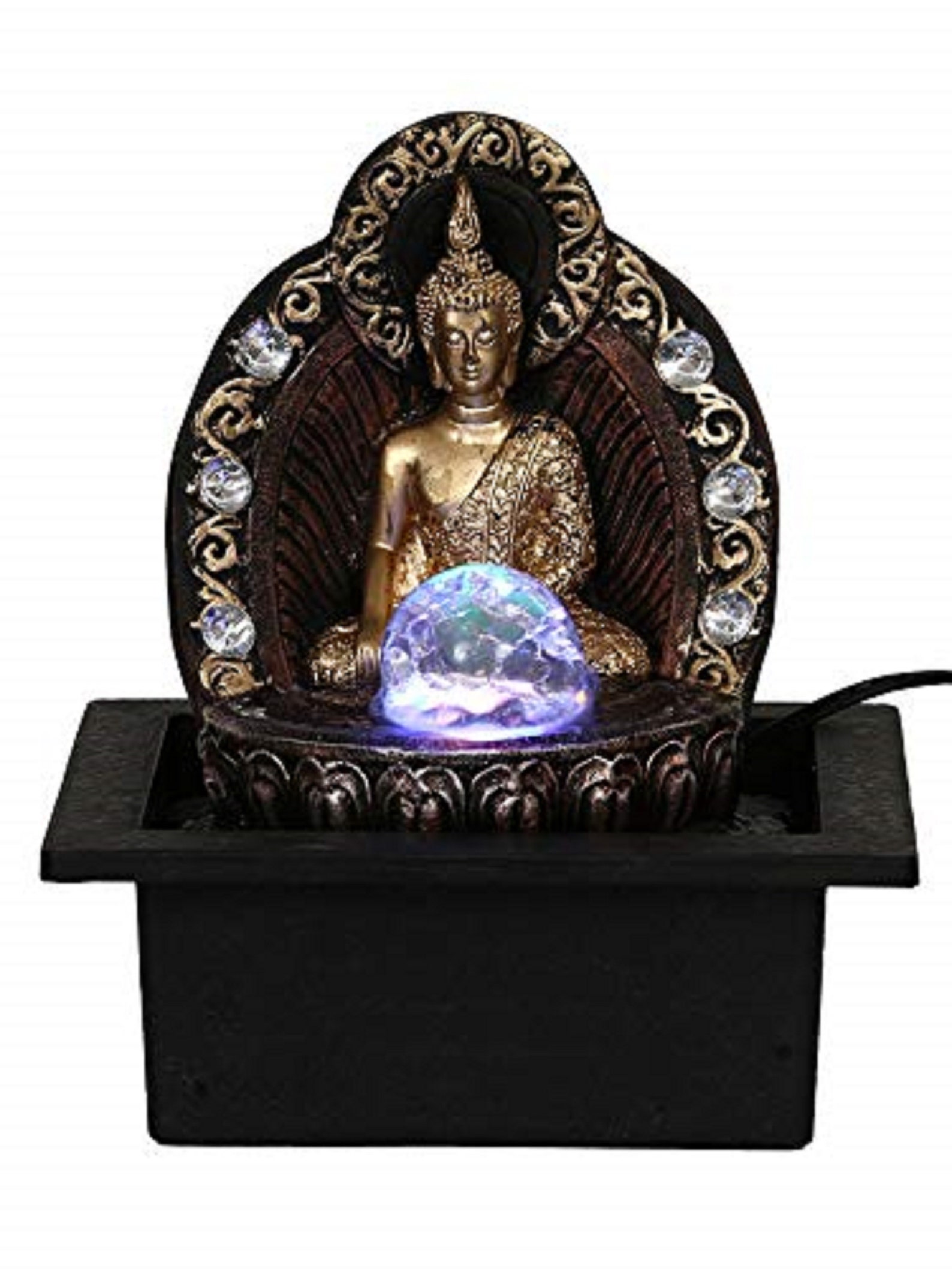 Golden Buddha Indoor Water Fountain with Crystal LED Light Etsy