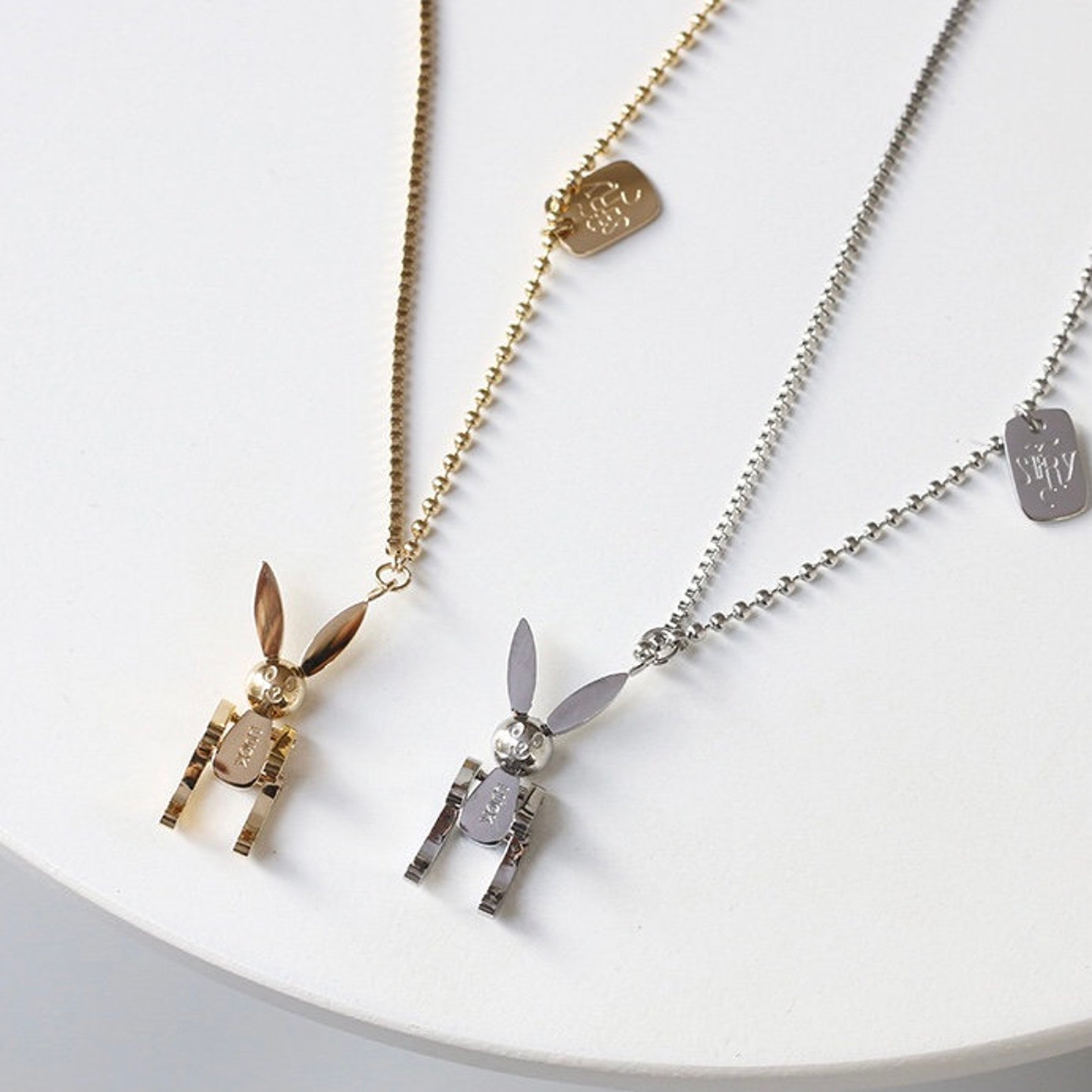 Silver Rabbit Necklace Movable Necklace Minimalist Women Etsy