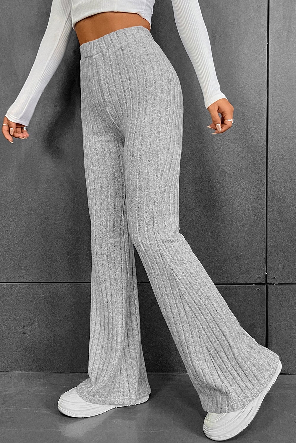 Rib High Waist Flare Pant made by stretchable ribbed cotton fabric