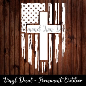 Cross Flag︱Christian︱America︱American︱Distressed Flag︱Faith︱Vinyl Decal︱Sticker︱Car Decal︱Laptop Sticker︱Water Bottle Decal