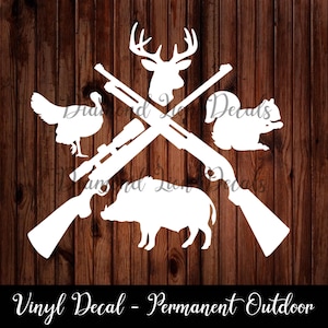 Sticker chasse croix fusil, chasse, saison de chasse, autocollant vinyle, autocollant, autocollant voiture, autocollant ordinateur portable, autocollant bouteille d'eau