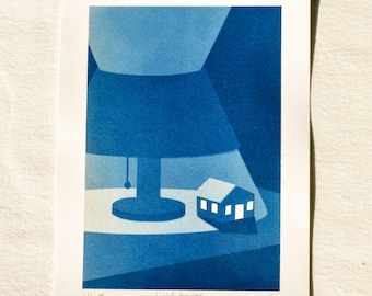 Original cyanotype print "Cozy light house", Modern art, Limited edition1/1