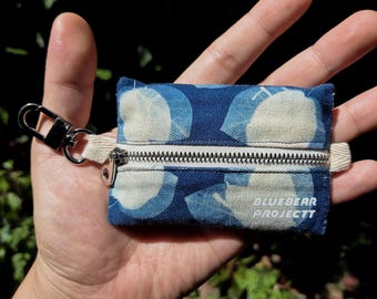 Bougainvillea Cyanotype Mini Zipper Pouch | Botanical Sun Print Keychain Bag | Indigo Floral Coin Purse