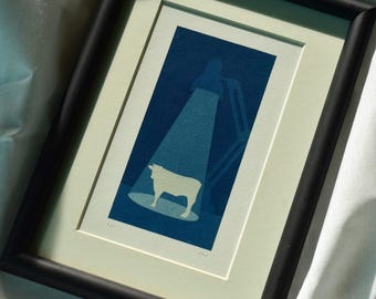 Original Cyanotype "Cow on table", Limited Edition 1/1