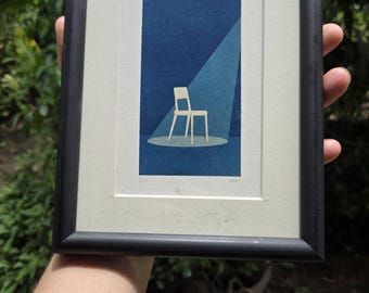 Framed Cyanotype Art Print | Blue Chair, Minimalist Home Decor