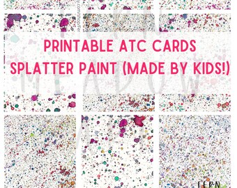 Watercolor Splatter ATC/ACEO Cards - rainbow multicolor background,  kid made art, junk journal-  Digital Download with bonus printable