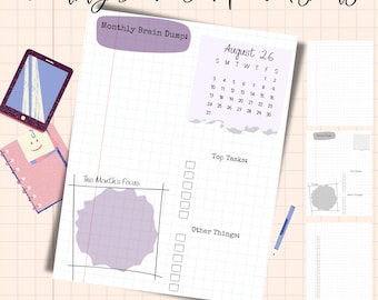 Planilha de Brain Dump Mensal de 2026: Planejador de Grade Minimalista (Download Instantâneo em PDF)