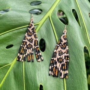 Leopard beaded earrings, Fun animal print seed bead earrings