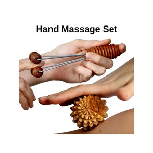 Reflexology Acacia Wood Massage Set | Ideal Christmas Gift for loved ones | MoonDragon Wooden Acupressire Spiky Ball and Finger Massager Set