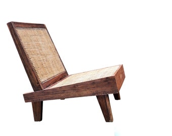 Mid century pierre jeanneret inspired folding lounge chair handcrafted in India