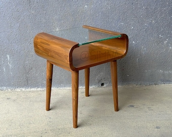 Solid Teak mid-century sidetable,nightstand with glass top Handcrafted in india