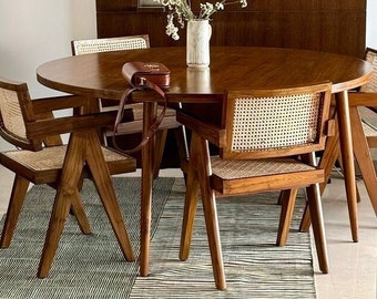 Large midcentury solid teak round dining table,kitchen table handcrafted in India