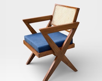 Midcentury solidteak PJ(jeanneret) inspired X Leg armchair,Accent chair