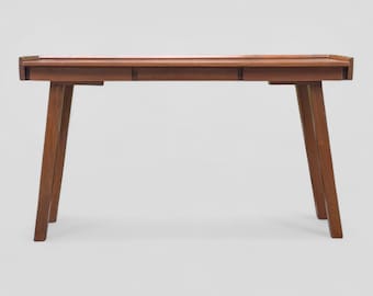 Mid-Century Modern Teak Desk: Solid Wood, Three Drawers The Rouda design
