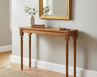 Carved Teak Console Table | Solid Wood Entryway Foyer Table