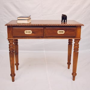 Solid Teak colonial writing table handcrafted in India with details