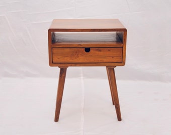 Mid-century nightstand Bedside table Handracft in India With A-Grade solid teak