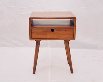 Mid-century nightstand Bedside table Handracft in India With A-Grade solid teak