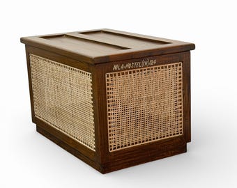 PJ inspired Teak Chest, Handmade Rattan Trunk in Vintage age finish