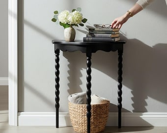 Solid teak moon shape,half round,entryway cansole handcrafted in India