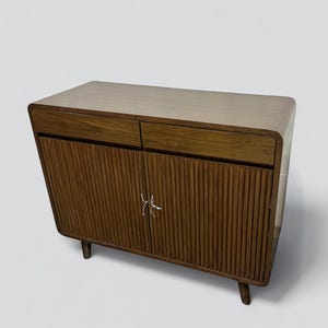 Mid Century Teak Fluted Cabinet | Solid Wood Shoe Sideboard Console image 6