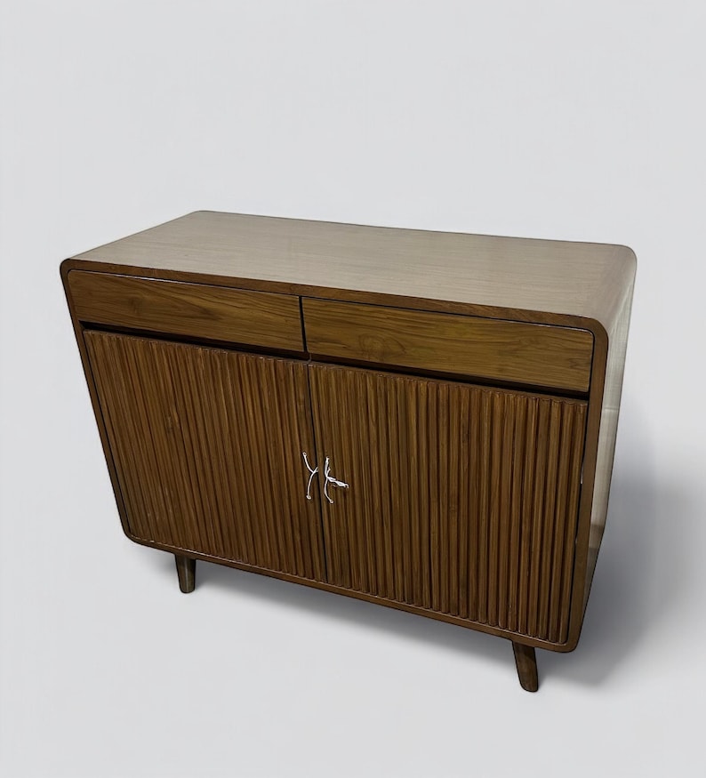 Mid Century Teak Fluted Cabinet | Solid Wood Shoe Sideboard Console image 6