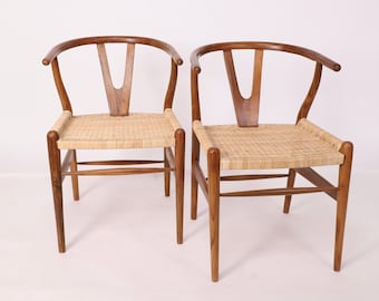 Solid teak wishbone chair with hand weave natural rattan seating handcrafted in India