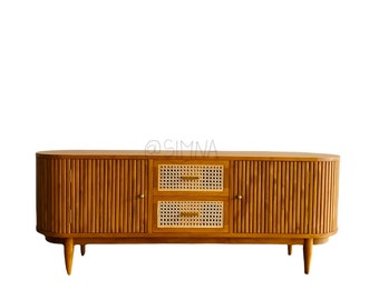 Mid Century Teak Sideboard | Solid Wood Credenza Console | Handmade MCM TV Media Cabinet