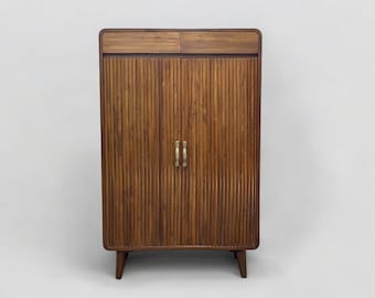 Large Solid teak Mid century fluted doors storage cabinet,shoe rack handcrafted in India