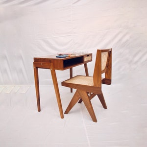 Solid Teak writing table with cane fromt and open shelve handcrafted in India