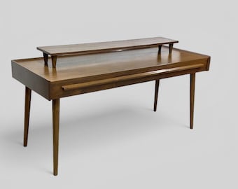 Solid Teak Mid-Century Modern Desk with Monitor Shelf