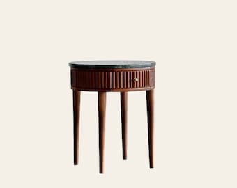 Solid teak midcentury round fluted nightstand,side table handcrafted in India