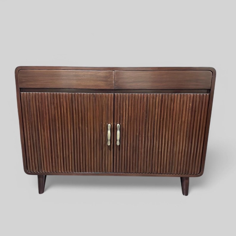 Mid Century Teak Fluted Cabinet | Solid Wood Shoe Sideboard Console image 5