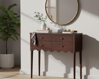 Mid-Century Teak Console Table: Scalloped Edge Entryway Table
