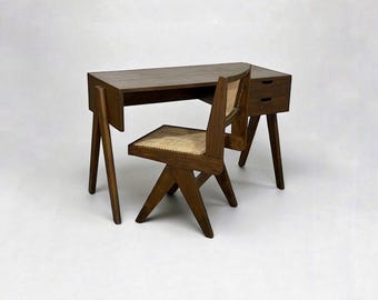 Teakwood Chandigarh Set of  Desk and chair (PJ) Jeanneret Inspired in Antique Aged Finish