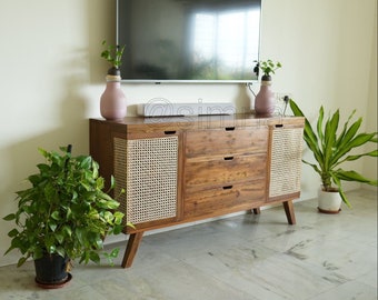 Mid century modern inspired credenza,sideboard,commode and cabinet made in solid reclaimed teak