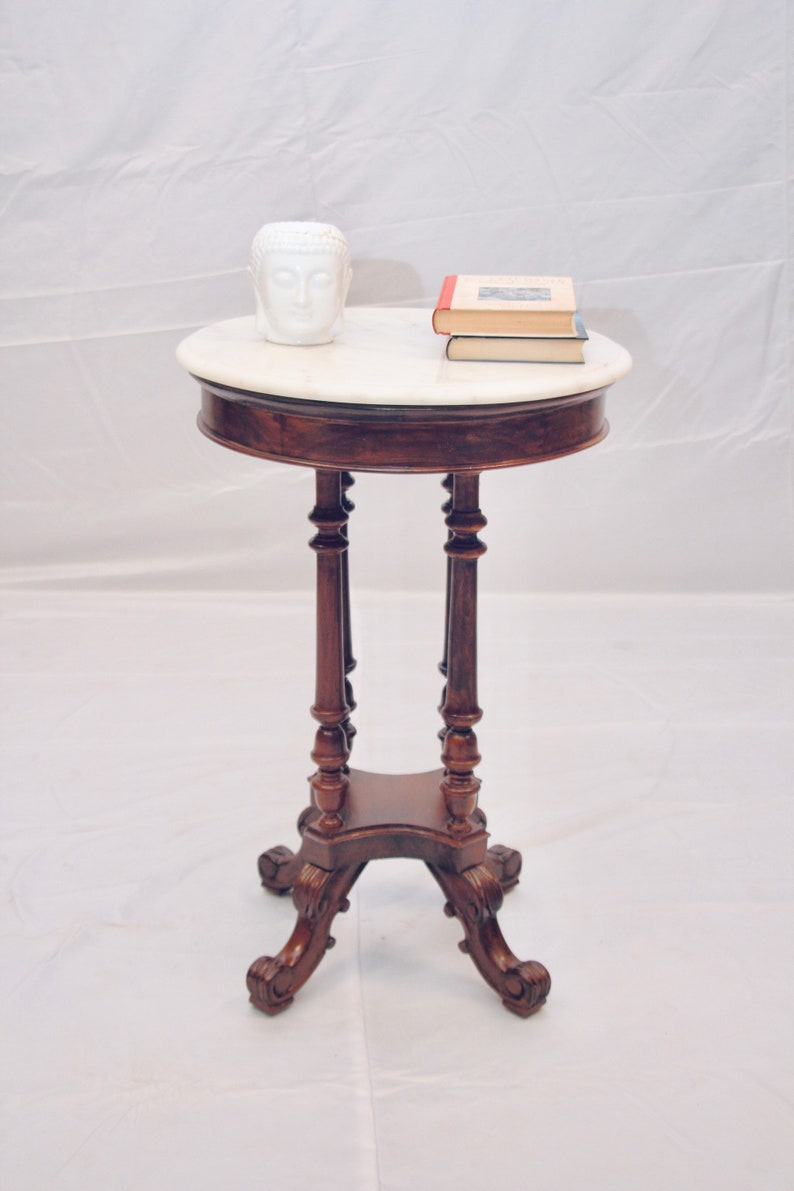 Teakwood Marble Side Table With Scroll Legs Handcrafted in Etsy