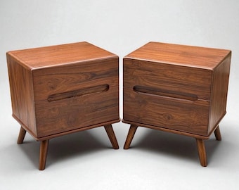 Midcentury solid teak curve edge nightstand Handcrafted in India