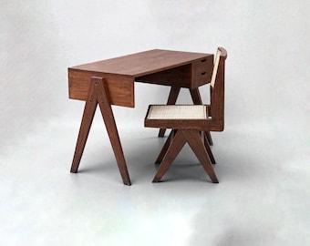 Teakwood Chandigarh Set of  Desk and chair (PJ) Jeanneret Inspired in Antique Aged Finish