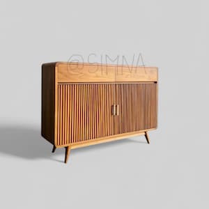 Mid Century Teak Fluted Cabinet | Solid Wood Shoe Sideboard Console image 3