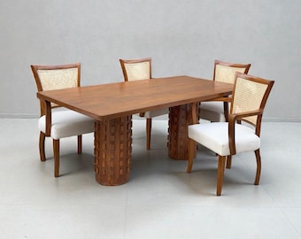 Mid-Century Modern Trestle Dining or conference table handcrafted in solid teak