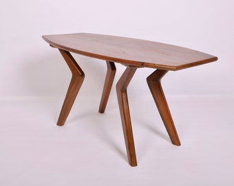 Mid century coffee table,boomerang leg design with surfboard top in solid teak