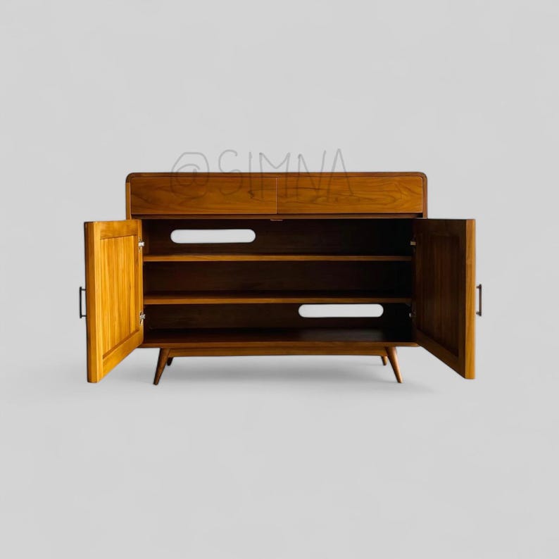 Mid Century Teak Fluted Cabinet | Solid Wood Shoe Sideboard Console image 4