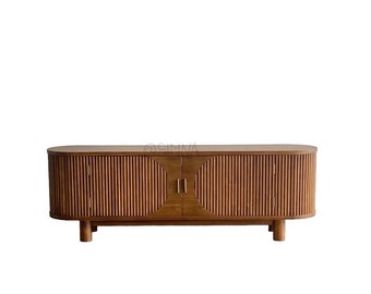 Midcentury solid teak fluted doors media unit,cansole,tv unit,sideboard handcrafted in India