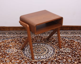 Mid Century Modern Solid Teak Nightstand, Round Edge Curved Bedside Table, Handcrafted Danish Style Side Table, Small Wood Nightstand